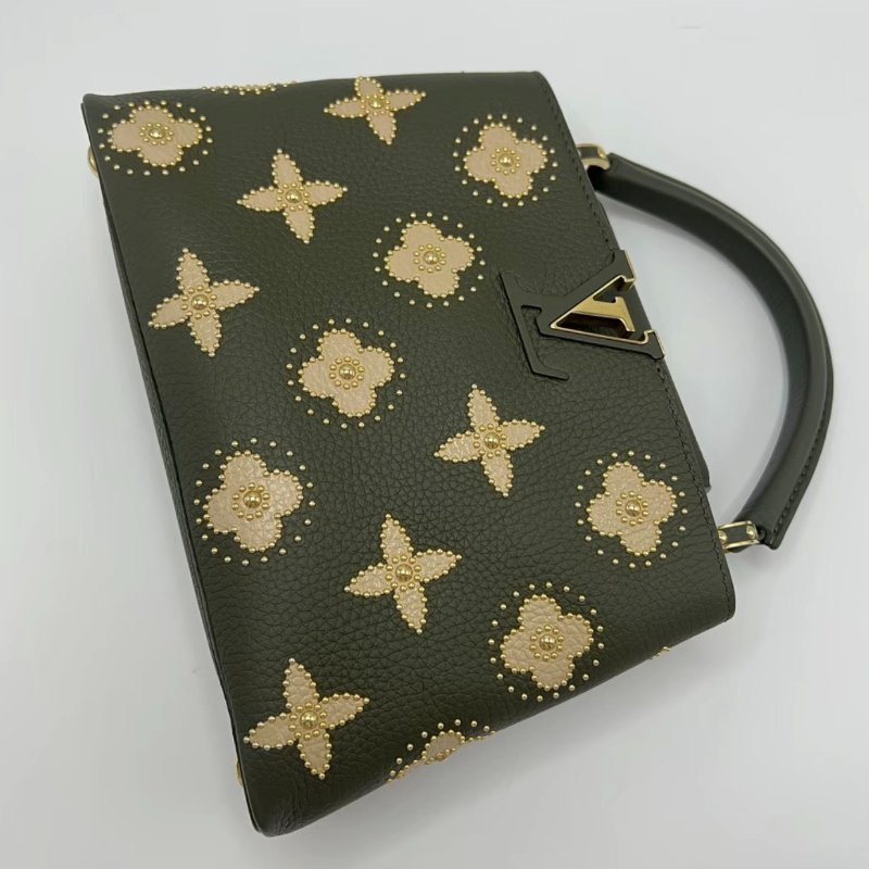 LV 墨綠色Capucines Flowers鉚釘手提斜背包27*17.5*9 98新配件塵袋-2