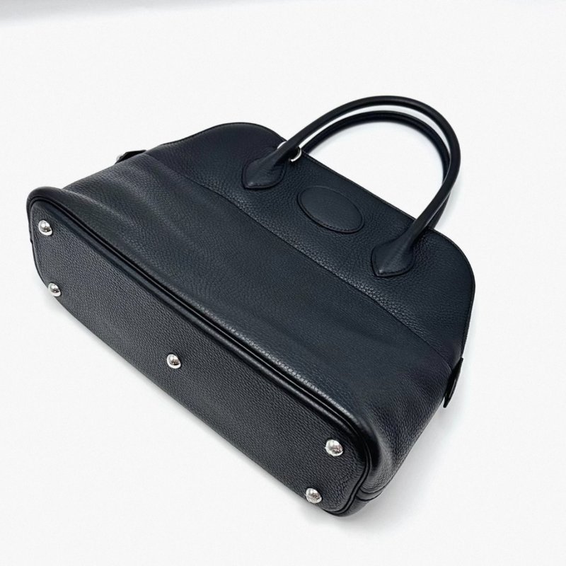 HERMES 黑色銀扣保齡球31手提肩背斜背包31*23*12 98新配件塵袋雨衣鎖鑰匙-1