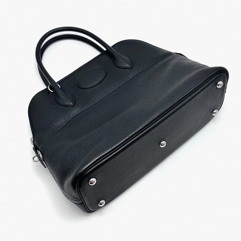HERMES 黑色銀扣保齡球31手提肩背斜背包31*23*12 98新配件塵袋雨衣鎖鑰匙-2