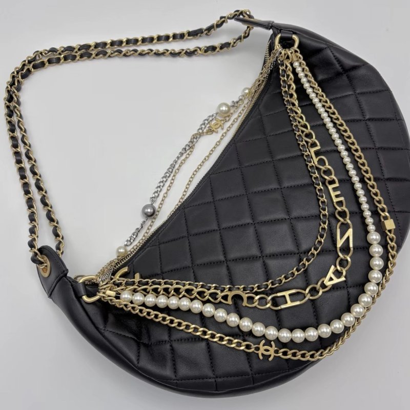 CHANEL 黑金月亮限定版hobo珍珠多鍊條包34*18*4 98新配件盒子塵袋-2