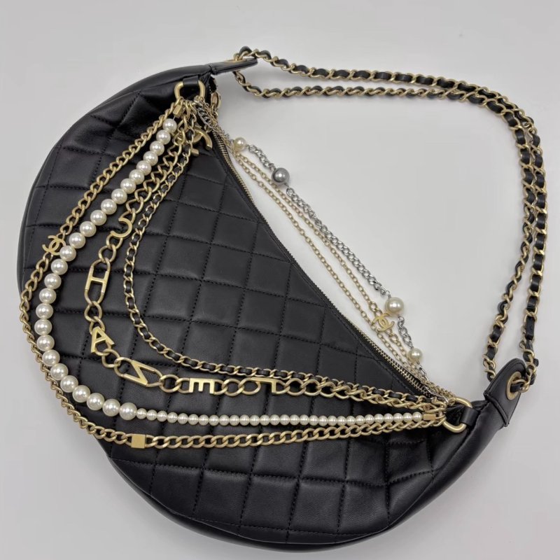 CHANEL 黑金月亮限定版hobo珍珠多鍊條包34*18*4 98新配件盒子塵袋-3