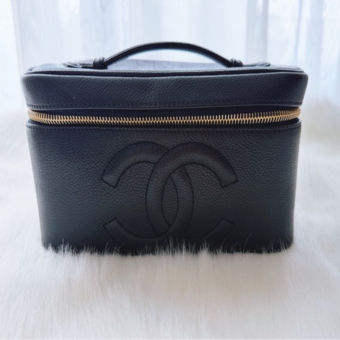 CHANEL 香奈兒 荔枝皮 雙C金鍊 經典化妝包