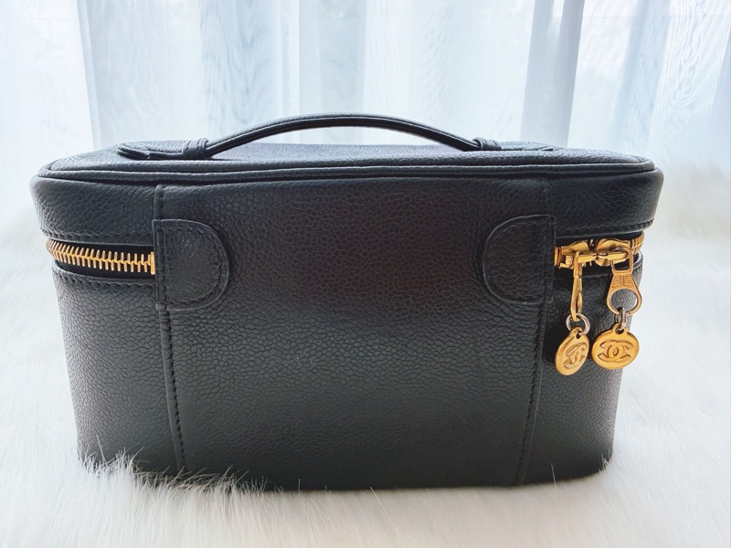 CHANEL 香奈兒 荔枝皮 雙C金鍊 經典化妝包-2