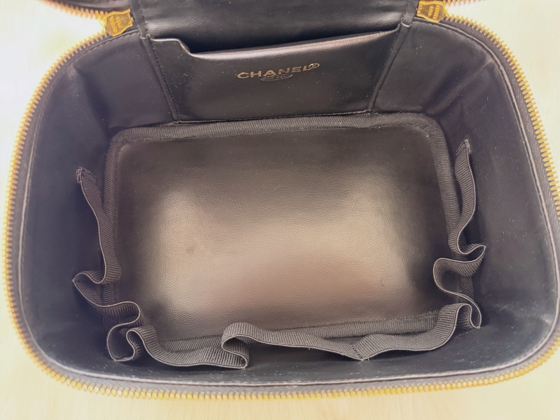 CHANEL 香奈兒 荔枝皮 雙C金鍊 經典化妝包-3