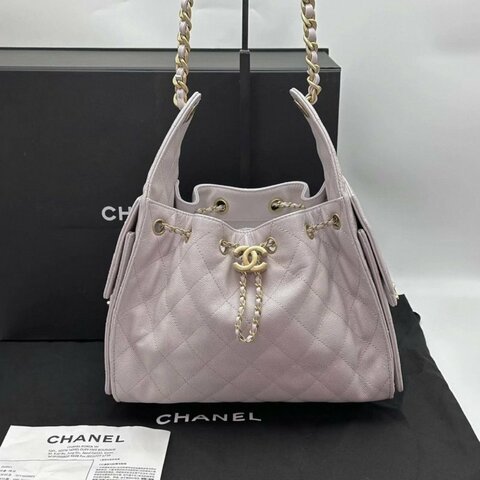 CHANEL粉紫色金扣荔枝牛皮25bag小號肩背斜背包 26*30*14 全新閒置配件盒子塵袋購證