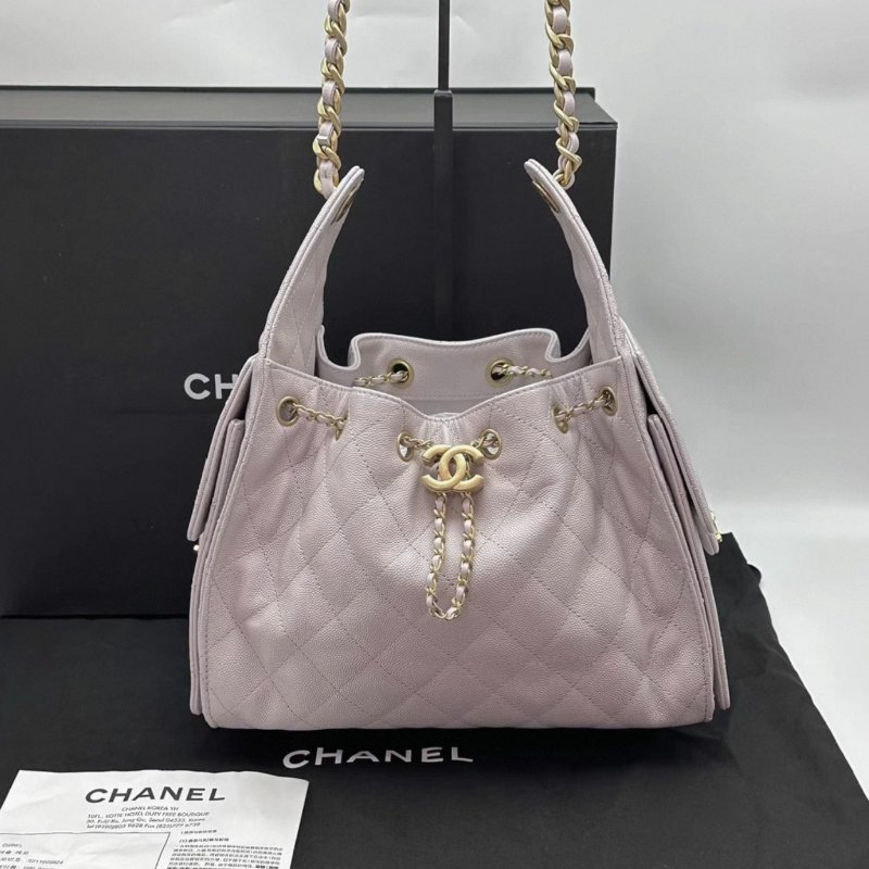 CHANEL粉紫色金扣荔枝牛皮25bag小號肩背斜背包 26*30*14 全新閒置配件盒子塵袋購證-0