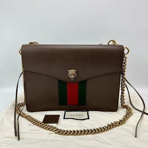 GUCCI 棕色牛皮虎頭復古肩背斜背包27*20*3 99新配件塵袋