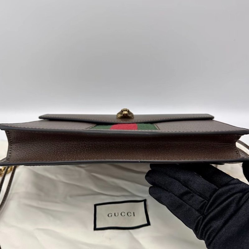 GUCCI 棕色牛皮虎頭復古肩背斜背包27*20*3 99新配件塵袋-1