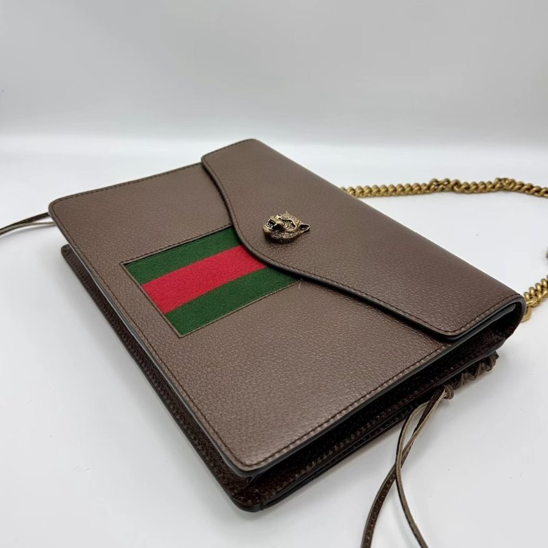 GUCCI 棕色牛皮虎頭復古肩背斜背包27*20*3 99新配件塵袋-4