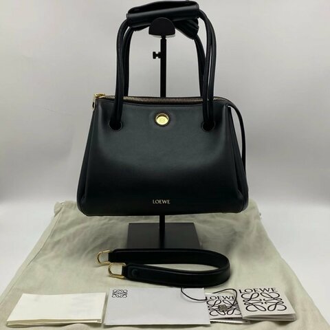 LOEWE 黑色金扣手提肩背包23.5*19*10 99新配件塵袋購證