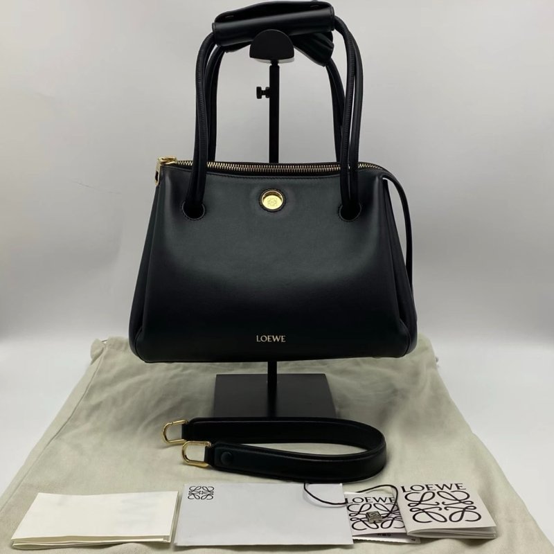 LOEWE 黑色金扣手提肩背包23.5*19*10 99新配件塵袋購證-0