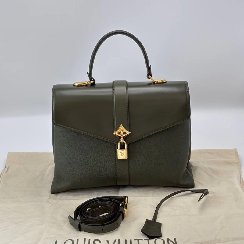 Lv 綠色金扣風中玫瑰手提肩背斜背包30*22*12 98新配件塵袋鎖-0