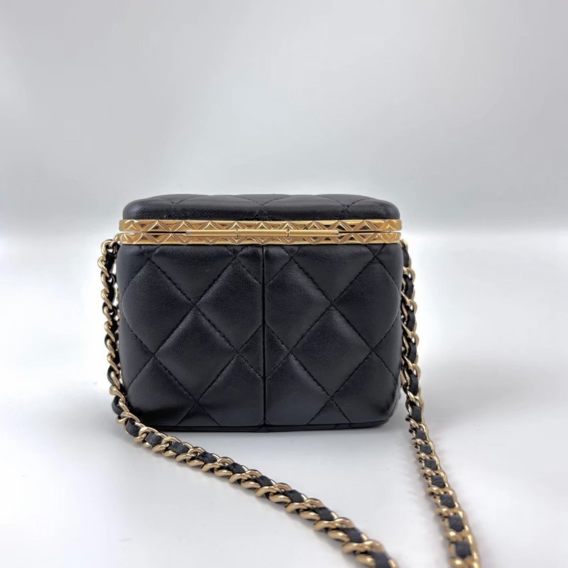 Chanel 22s黑金羊皮晚宴化妆肩背斜背包11*9*7.5 98新配件盒子購證保卡鏡子-2