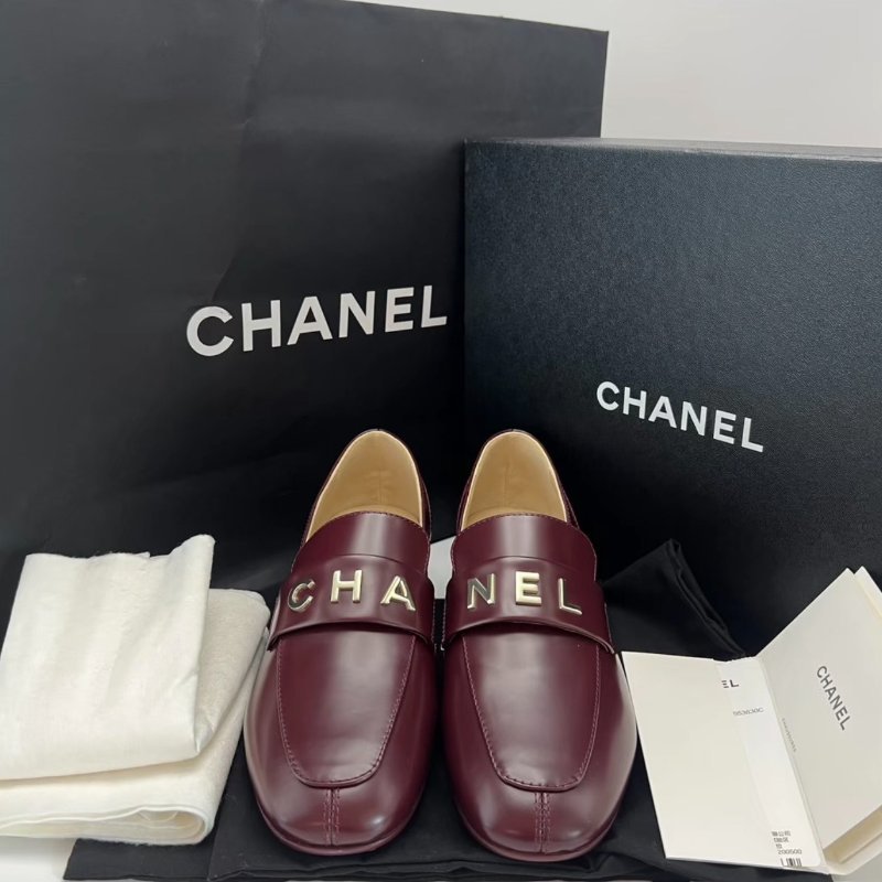 Chanel 酒紅色23B字母樂福鞋38號全新閒置配件塵袋盒子-0