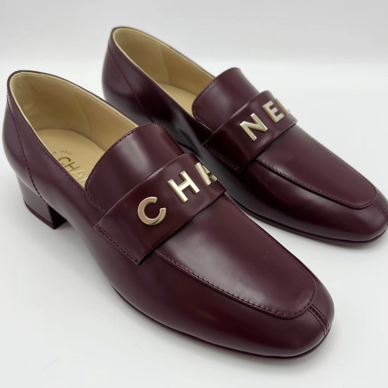 Chanel 酒紅色23B字母樂福鞋38號全新閒置配件塵袋盒子-2