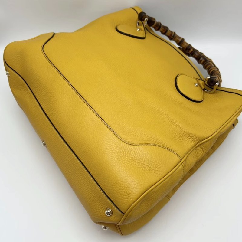 GUCCI 黃色荔枝紋牛皮竹節手柄手提包 35*30*14 99新配件塵袋-2