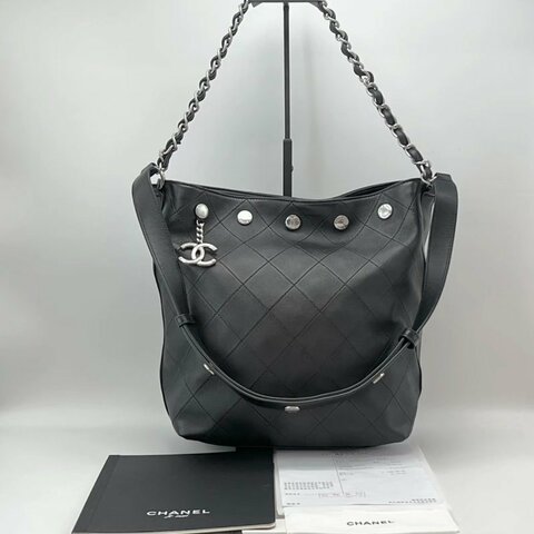 CHANEL 25p黑銀hobo水桶肩背包23.5*28*13 98新配件塵袋購證