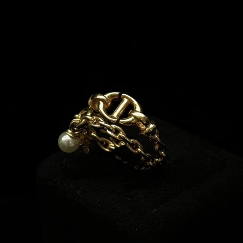 DIOR CD NAVY雙層珍珠星星戒指 98新-1