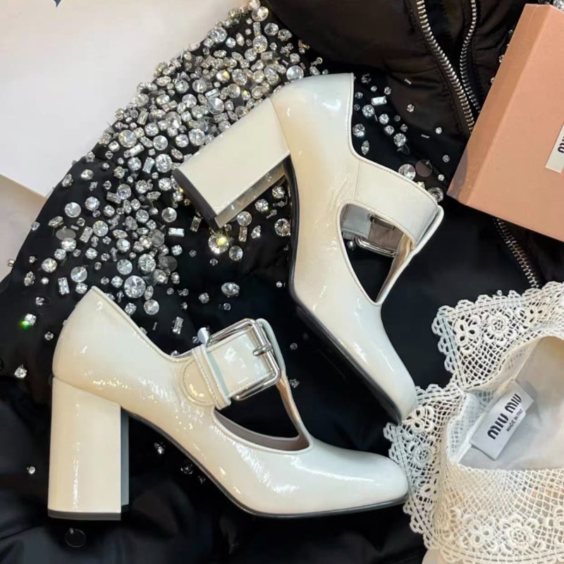 miumiu 白色漆皮瑪莉珍高跟鞋38號 全新閒置配件塵袋盒子-2