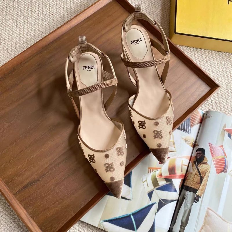 Fendi karl植絨logo網紗高跟鞋細跟涼鞋 38號 99新配件盒子-0