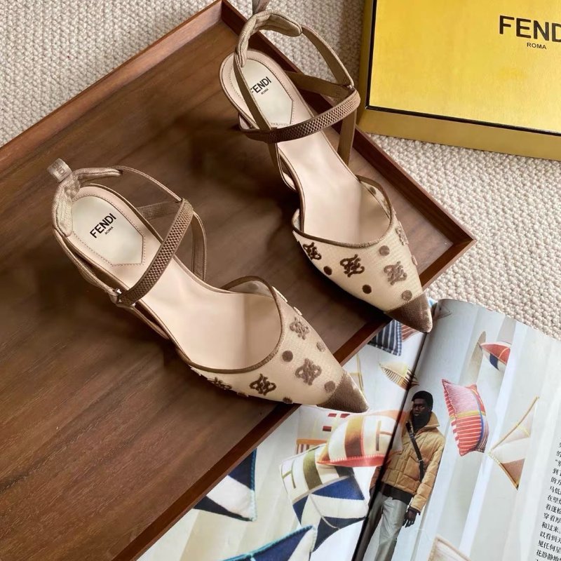 Fendi karl植絨logo網紗高跟鞋細跟涼鞋 38號 99新配件盒子-2