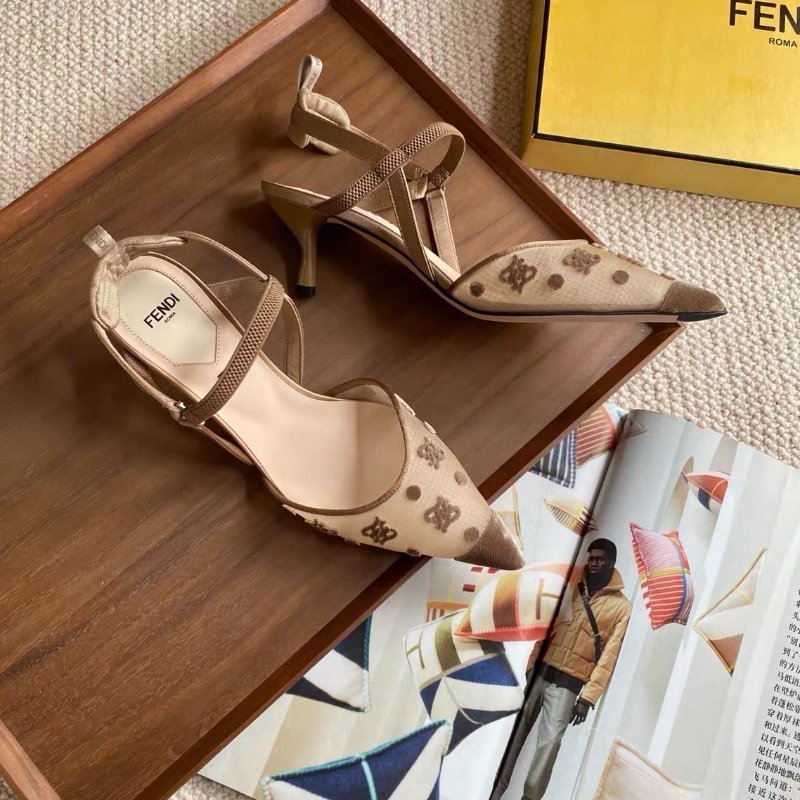 Fendi karl植絨logo網紗高跟鞋細跟涼鞋 38號 99新配件盒子-3