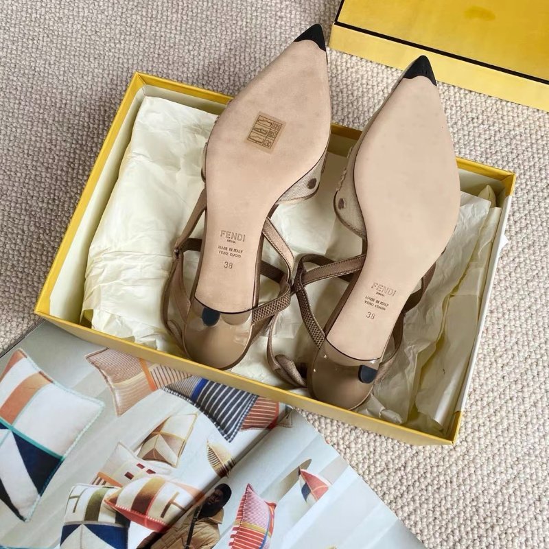 Fendi karl植絨logo網紗高跟鞋細跟涼鞋 38號 99新配件盒子-4