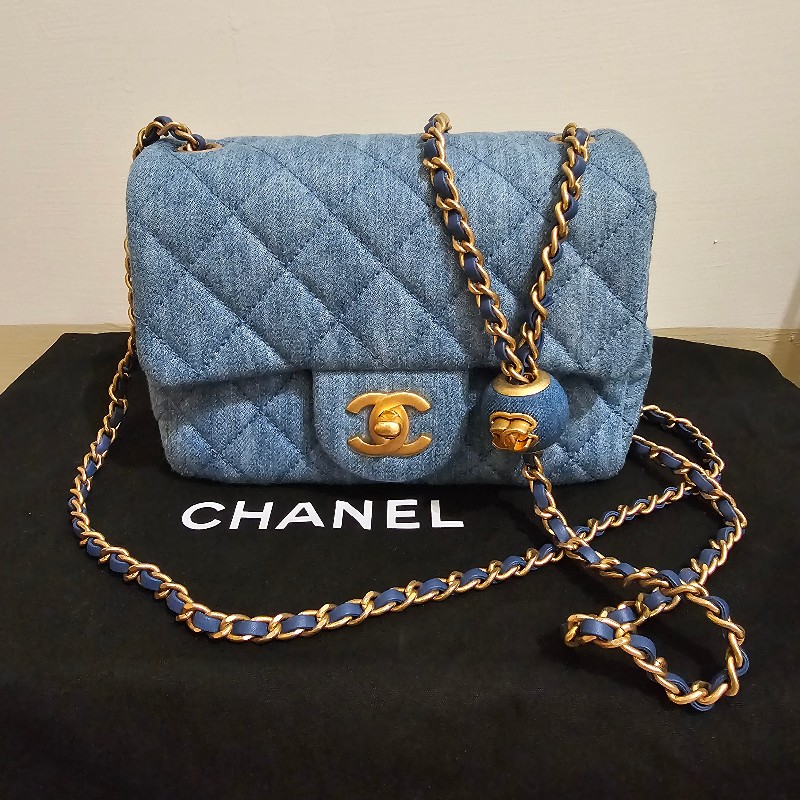 Chanel 香奈兒 22C 金球 牛仔 方胖子 98新 晶片款 絕版-0