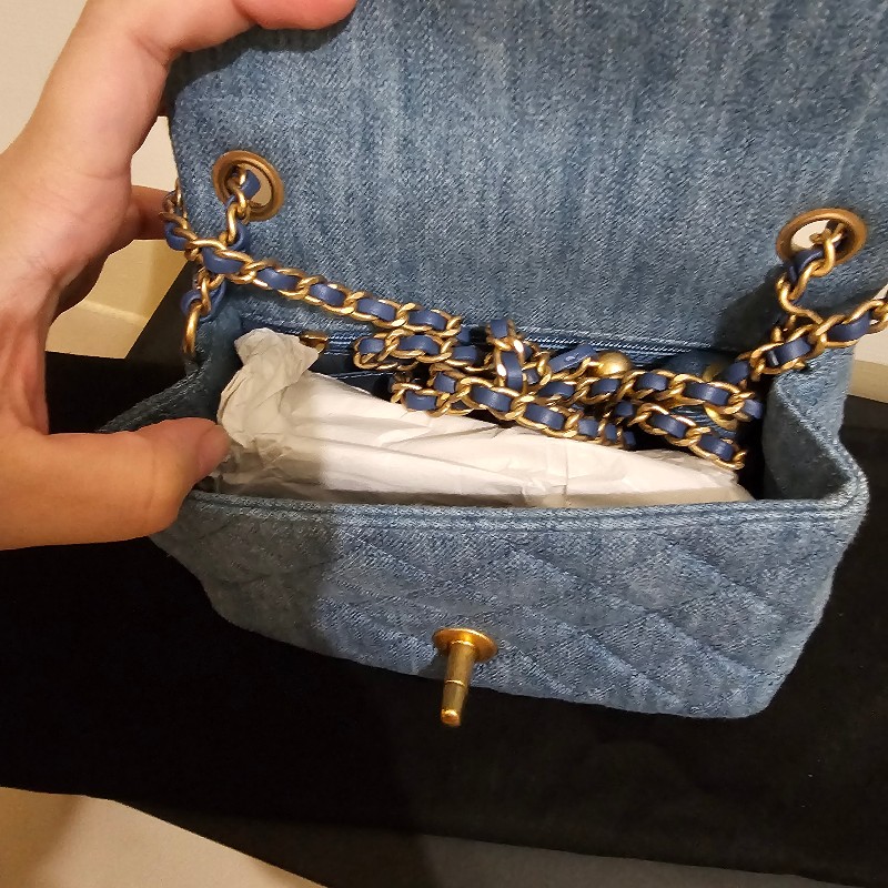 Chanel 香奈兒 22C 金球 牛仔 方胖子 98新 晶片款 絕版-3