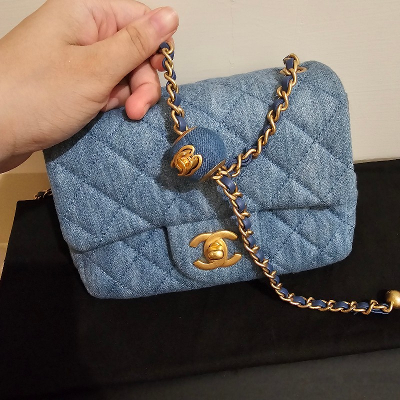 Chanel 香奈兒 22C 金球 牛仔 方胖子 98新 晶片款 絕版-4