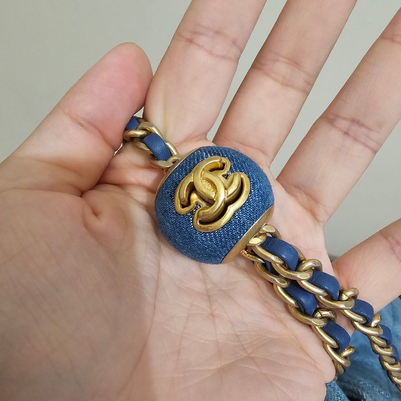 Chanel 香奈兒 22C 金球 牛仔 方胖子 98新 晶片款 絕版-15