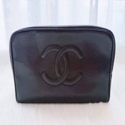 CHANEL 香奈兒 荔枝皮 黑色魚子醬 化妝包手拿包