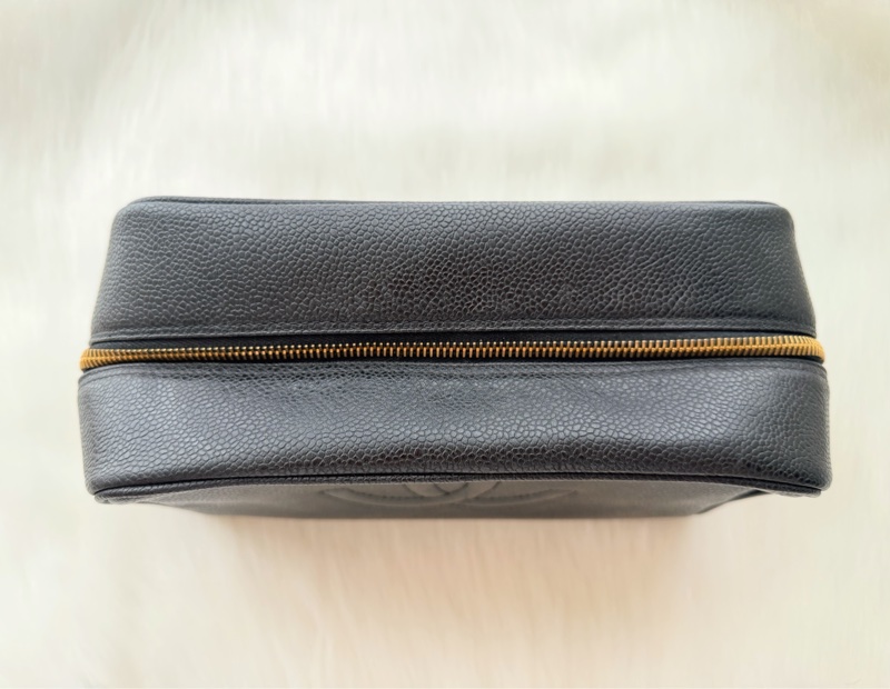 CHANEL 香奈兒 荔枝皮 黑色魚子醬 化妝包手拿包-1