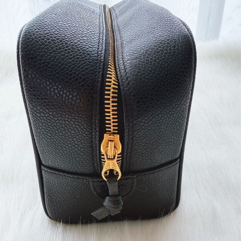 CHANEL 香奈兒 荔枝皮 黑色魚子醬 化妝包手拿包-2