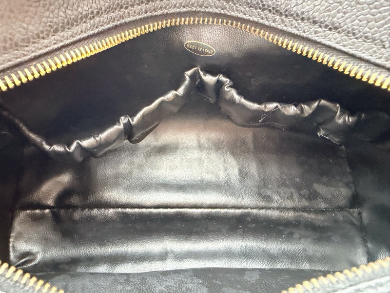 CHANEL 香奈兒 荔枝皮 黑色魚子醬 化妝包手拿包-4