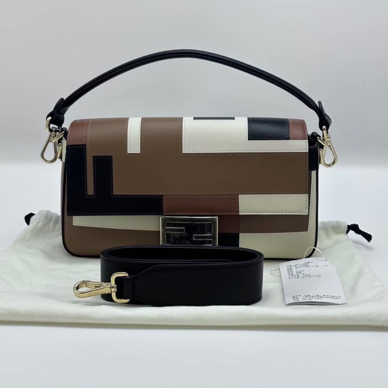 FENDI 雙F拼色法棍牛皮手提肩背斜背包27*15*6 全新閒置 配件塵袋吊牌-0