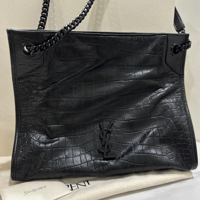 YSL牛皮壓鱷魚紋路Niki shopping bag 購物袋-0
