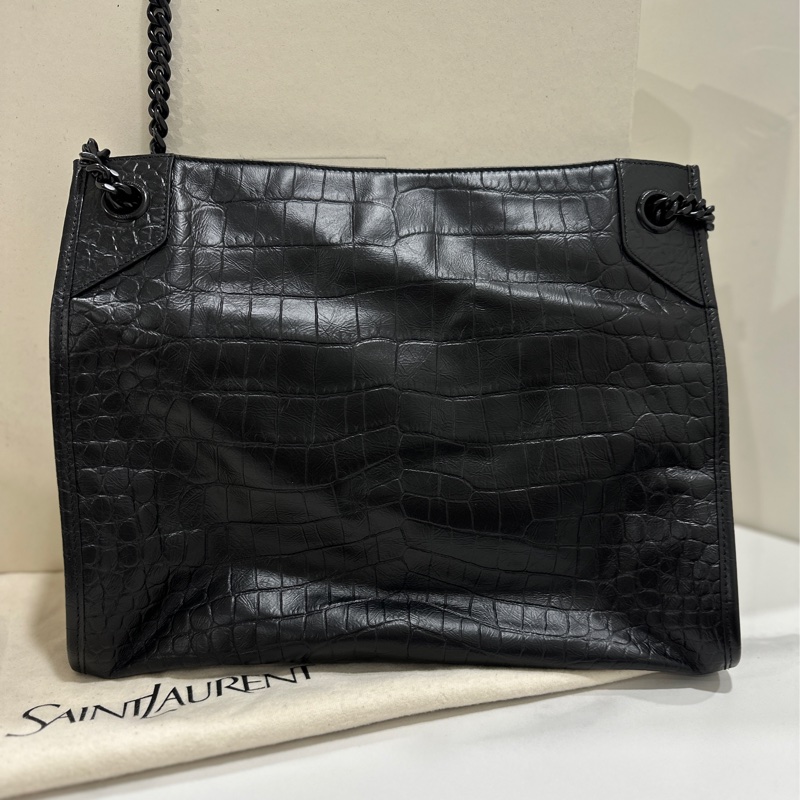 YSL牛皮壓鱷魚紋路Niki shopping bag 購物袋-1