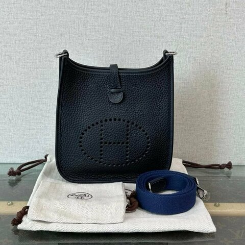 HERMES 水兵藍銀扣伊芙琳mini肩背斜背包16*18*5 99新配件塵袋
