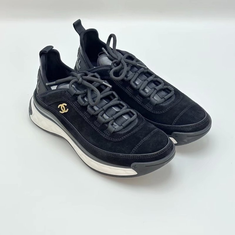 CHANEL 黑白金標雙C logo氣墊 38.5號 99新配件盒子塵袋替換鞋帶-1