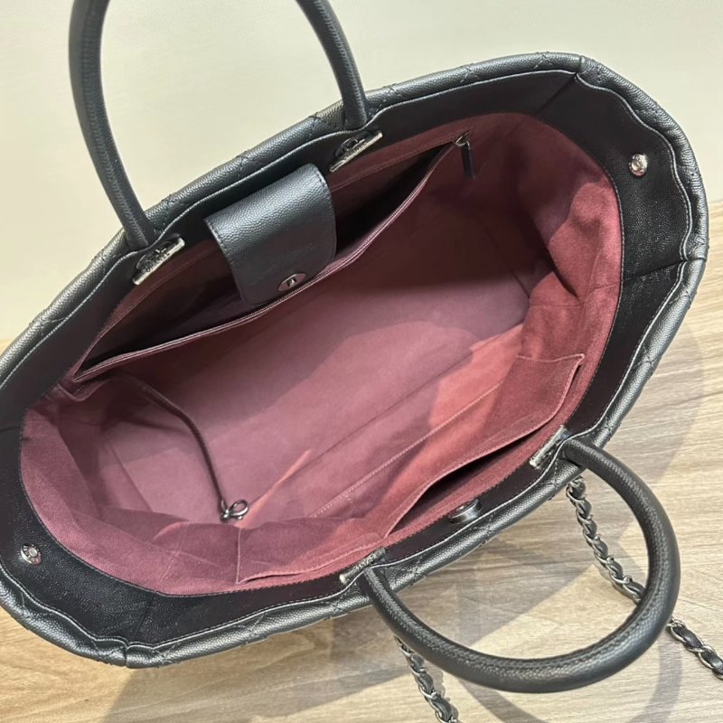 CHANEL 黑銀魚子醬2way子母肩背托特包37*25*15 98新配件塵袋-1