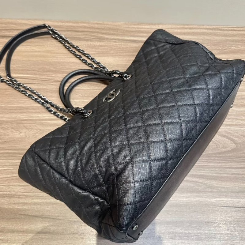 CHANEL 黑銀魚子醬2way子母肩背托特包37*25*15 98新配件塵袋-2