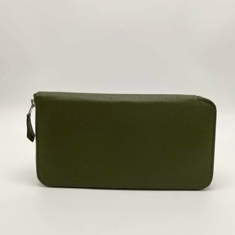 HERMES 橄欖綠銀扣長款錢包卡包11*20 98新