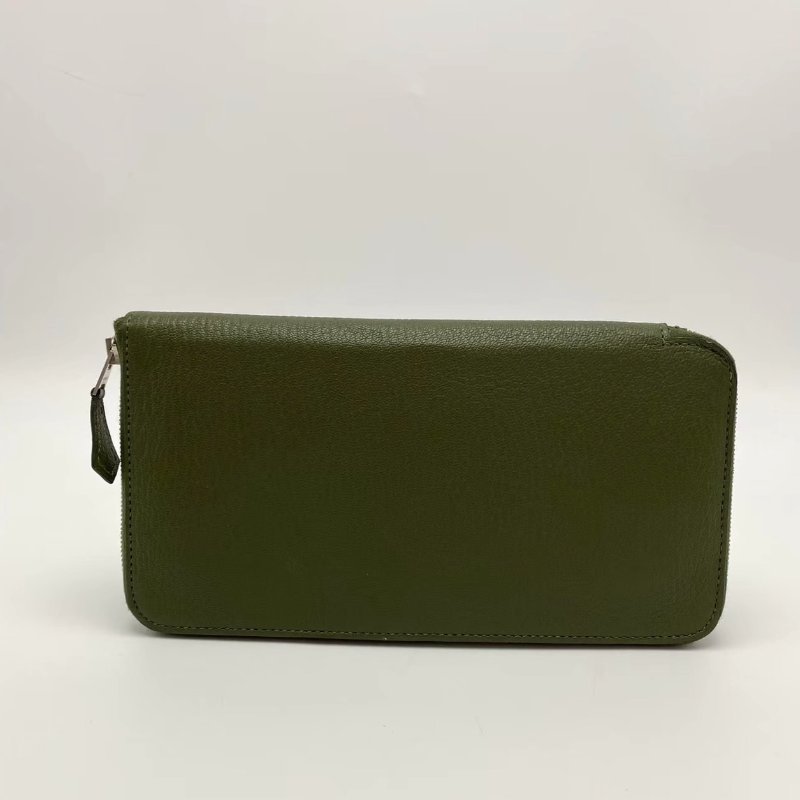 HERMES 橄欖綠銀扣長款錢包卡包11*20 98新-0