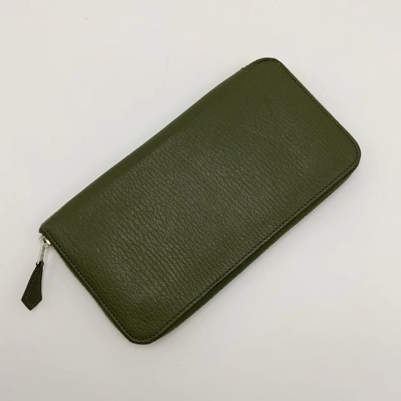 HERMES 橄欖綠銀扣長款錢包卡包11*20 98新-4