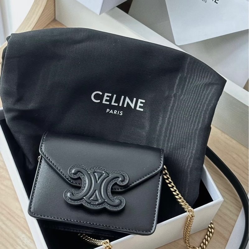 😎閒置品😎CELINE Triomphe 凱旋門 鏈條卡片包 (鏈條可拆)-10