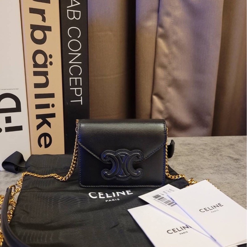 😎閒置品😎CELINE Triomphe 凱旋門 鏈條卡片包 (鏈條可拆)-23
