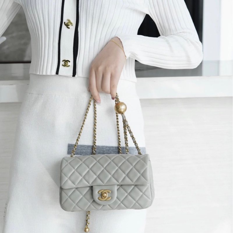 「M.Y精品」 全新 24K 小香 金球cf20 金球大mini 灰-1