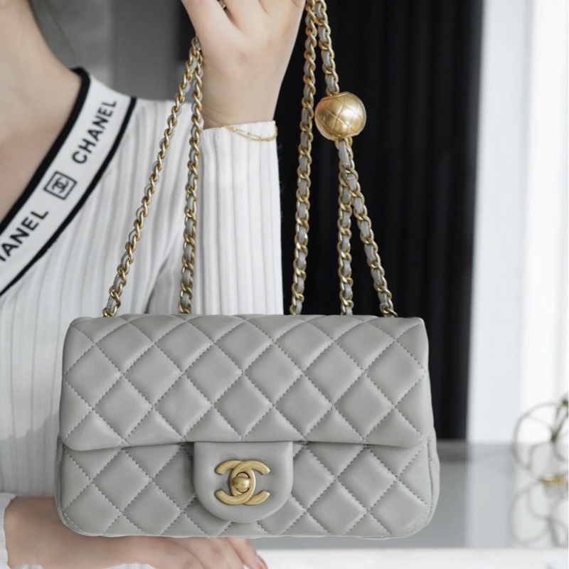 「M.Y精品」 全新 24K 小香 金球cf20 金球大mini 灰-2