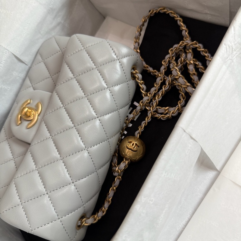 「M.Y精品」 全新 24K 小香 金球cf20 金球大mini 灰-12